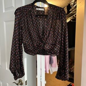 Zara Black and Red Patterned Blouse